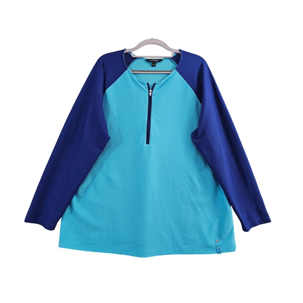 Lauren Ralph Lauren Quarter Zip Pullover Womens 2X Blue Raglan Sleeve Active EUC